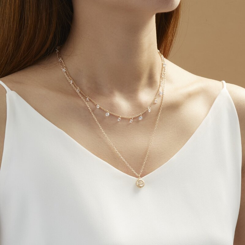 

Rhinestone Layered Necklace, Gold