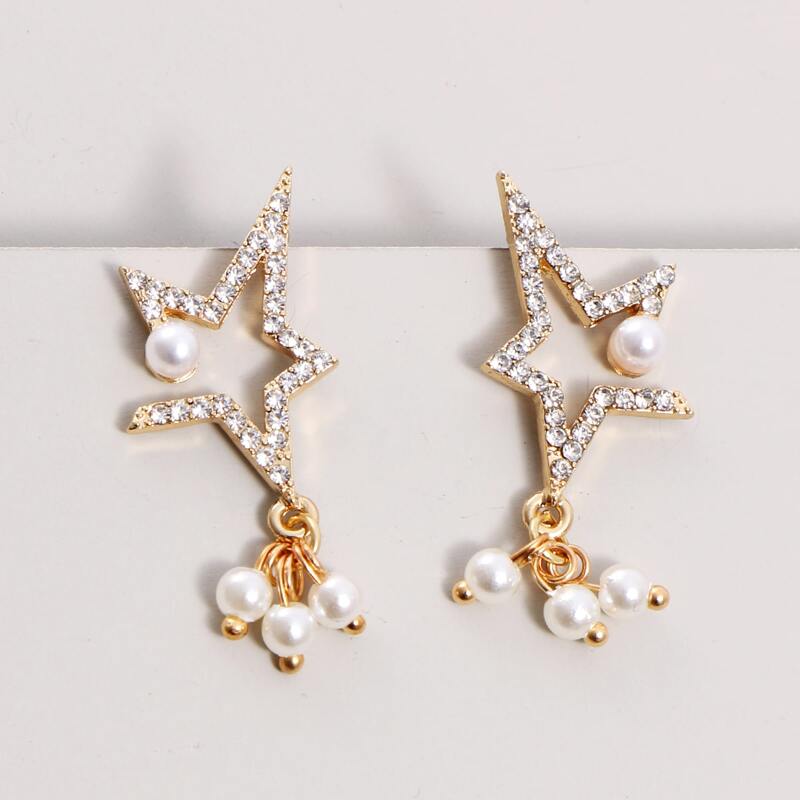 

Rhinestone Star Earrings, White