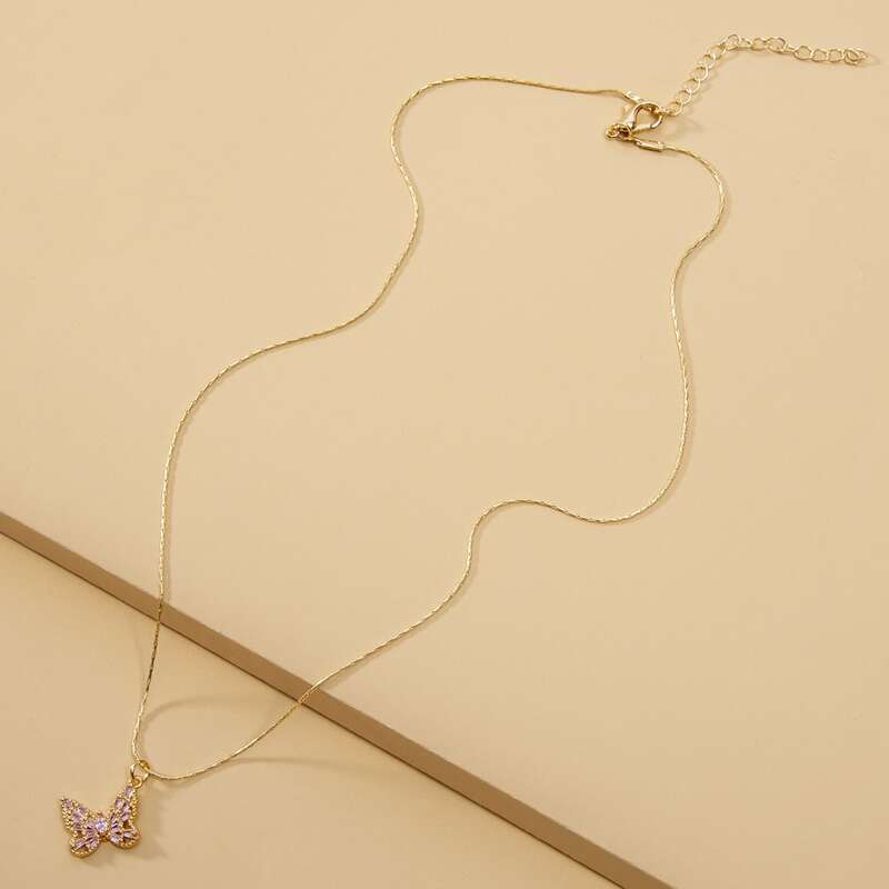 

Rhinestone Butterfly Necklace, Gold