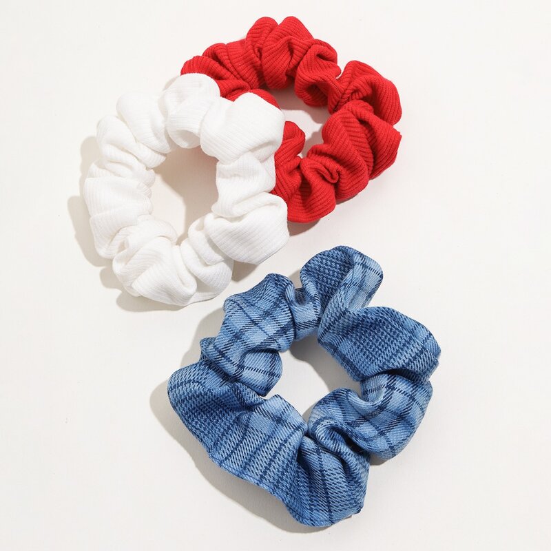 

3pcs Plaid Scrunchie, Multicolor