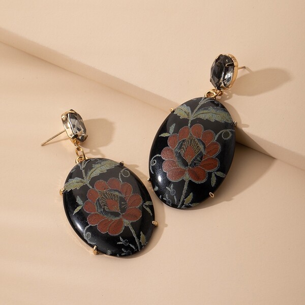 

Floral Pattern Drop Earrings, Black