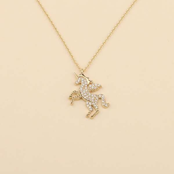 

Rhinestone Unicorn Charm Necklace, Gold