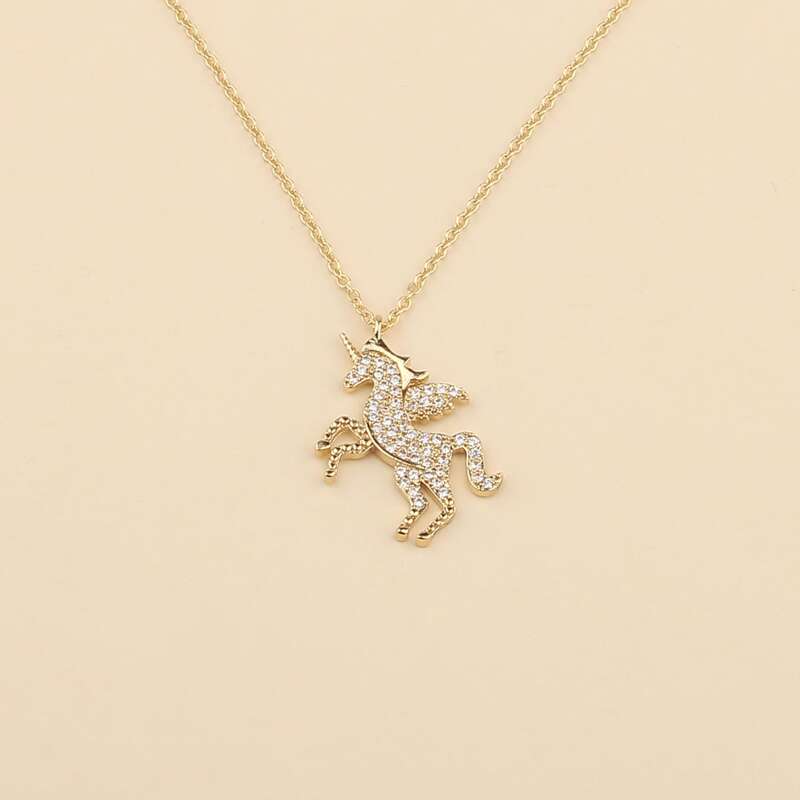 

Rhinestone Unicorn Charm Necklace, Gold
