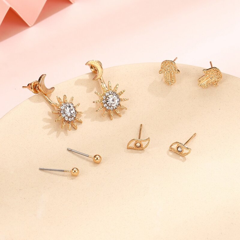

4pairs Rhinestone Engraved Earrings, Gold