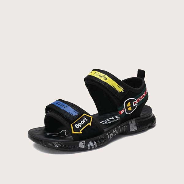 

Boys Letter Graphic Ankle Strap Sandals, Black