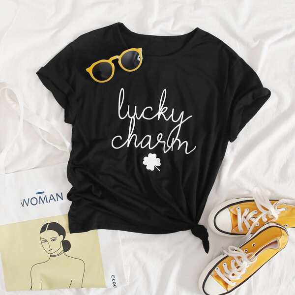 

Letter And Plants Print Tee, Black