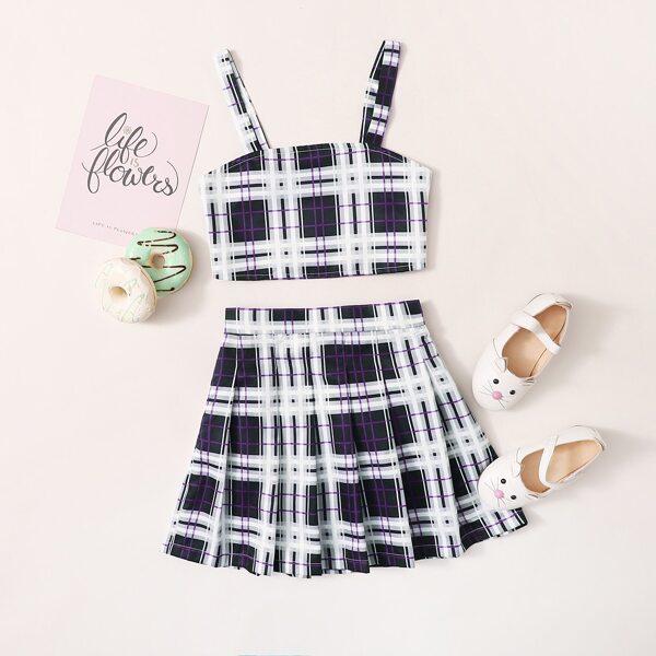 

Girls Shirred Back Plaid Cami Top & Skirt Set, Multicolor