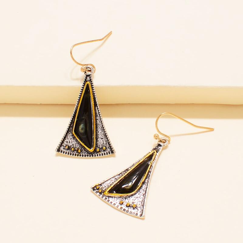

1pair Triangle Fan-shaped Earrings, Multicolor