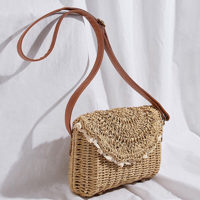 

Flap Braided Crossbody Bag, Khaki