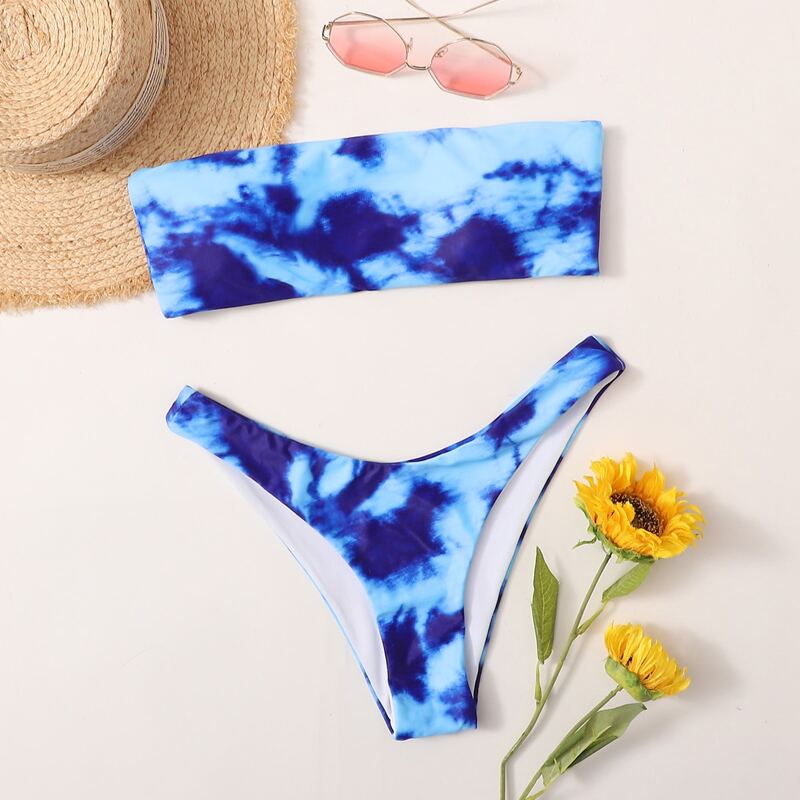 

Tie Dye Bandeau High Cut Bikini Swimsuit, Blue
