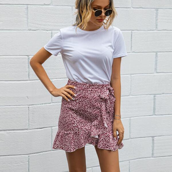 

Ditsy Floral Tie Side Wrap Skirt, Burgundy
