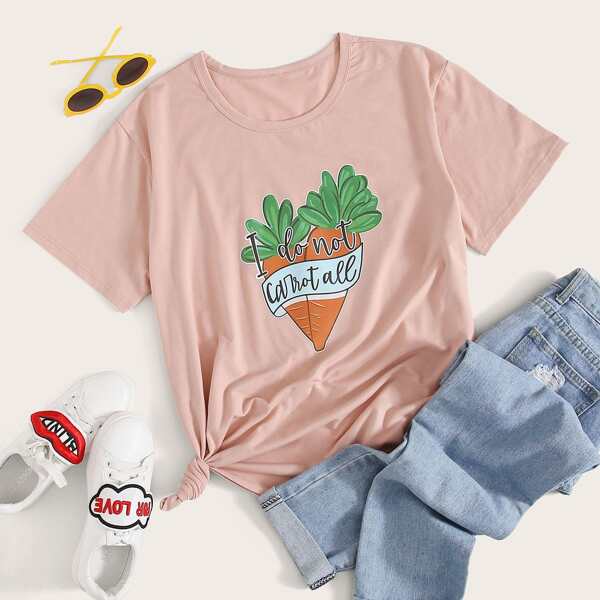 

Футболка размера плюс с текстовым принтом, Розовые