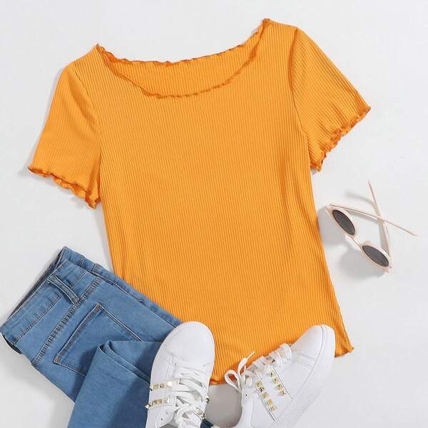 

Lettuce Trim Rib-knit Tee, Yellow