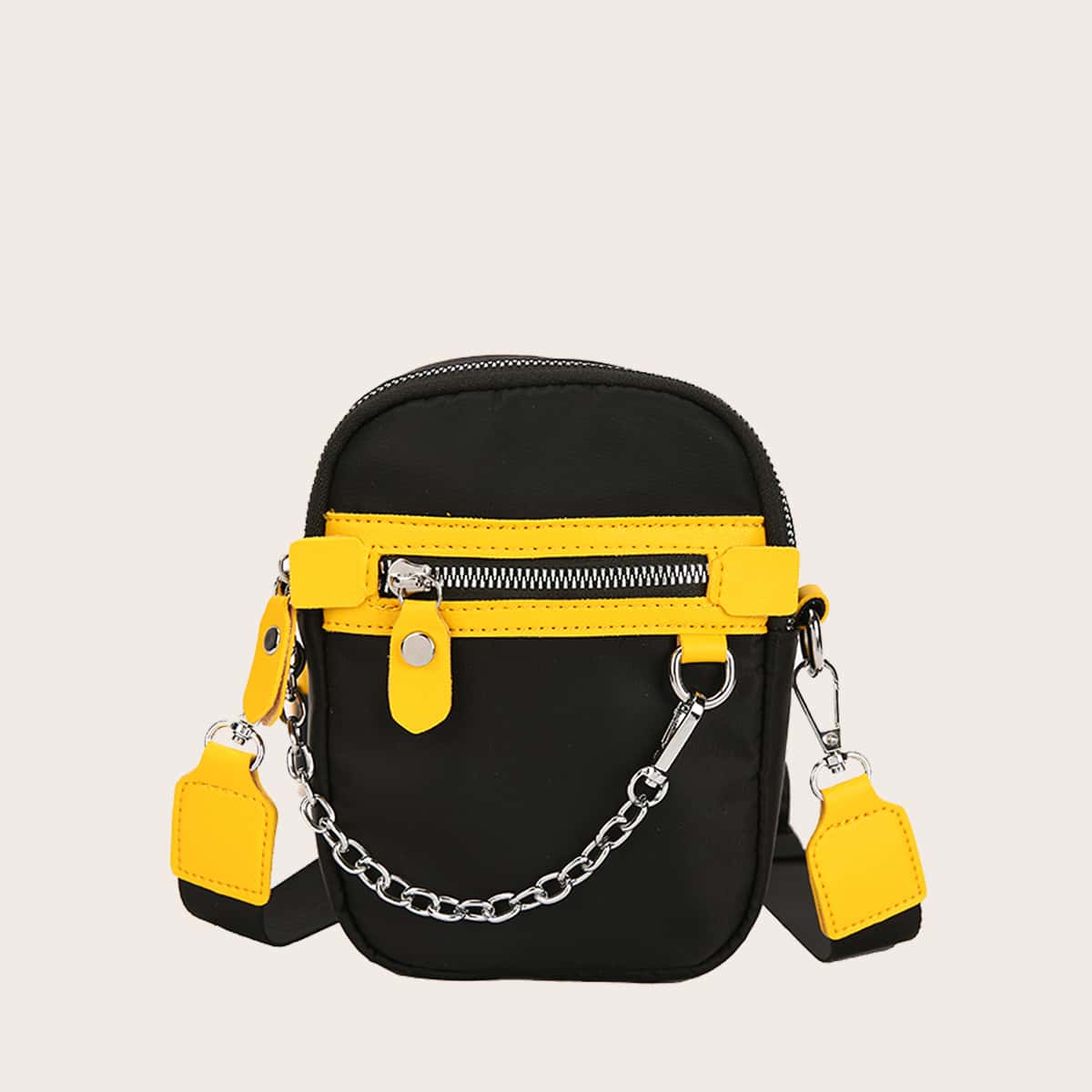 

Guys Chain Decor Zip Front Crossbody Bag, Black