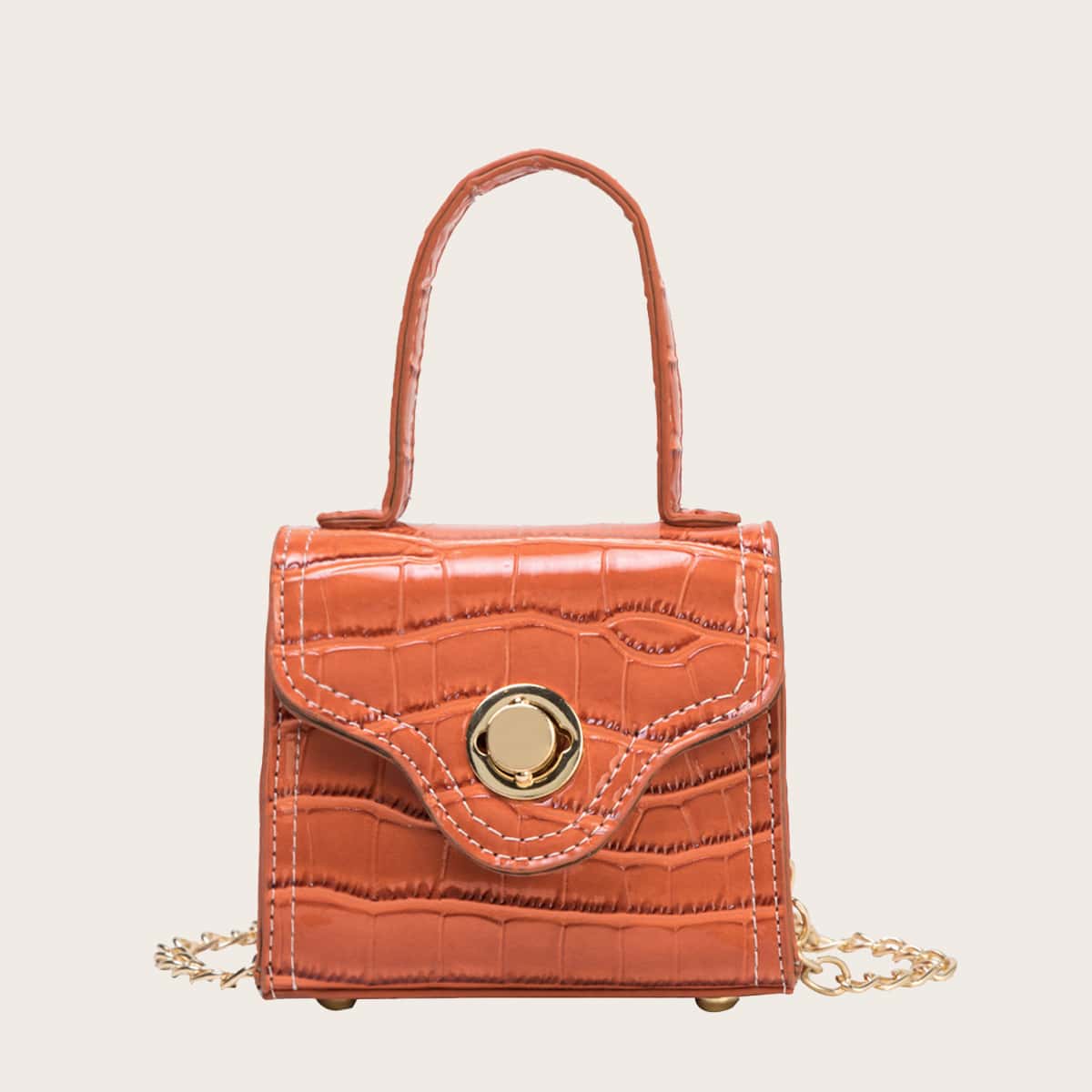 

Mini Croc Embossed Satchel Bag, Orange
