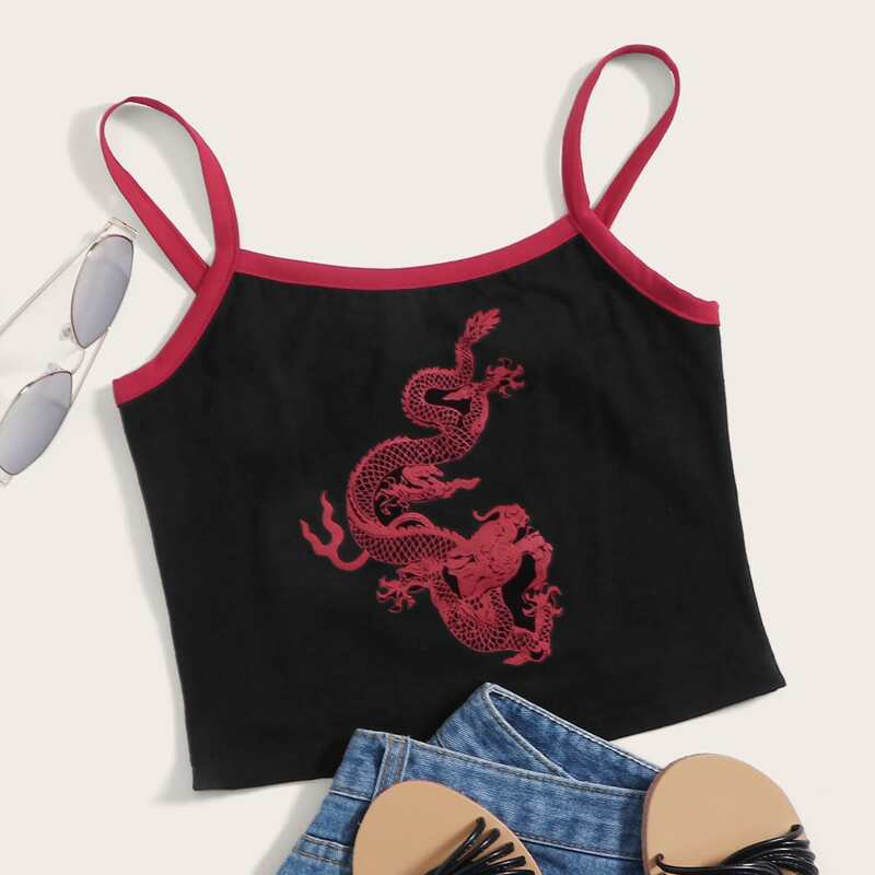 

Chinese Dragon Crop Cami, Black