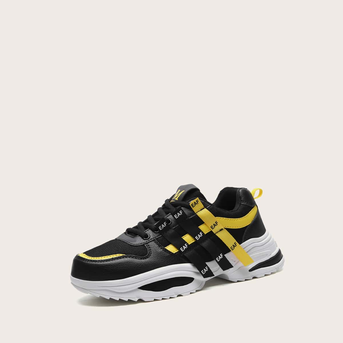 

Guys Letter Tape Decor Lace-up Front Sneakers, Black