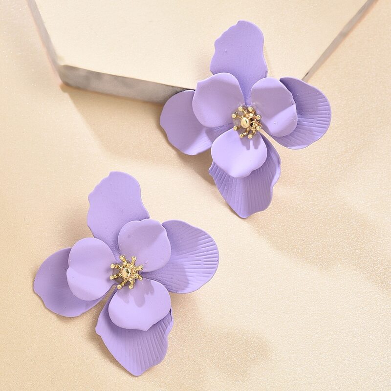

1pair Floral Stud Earrings, Purple