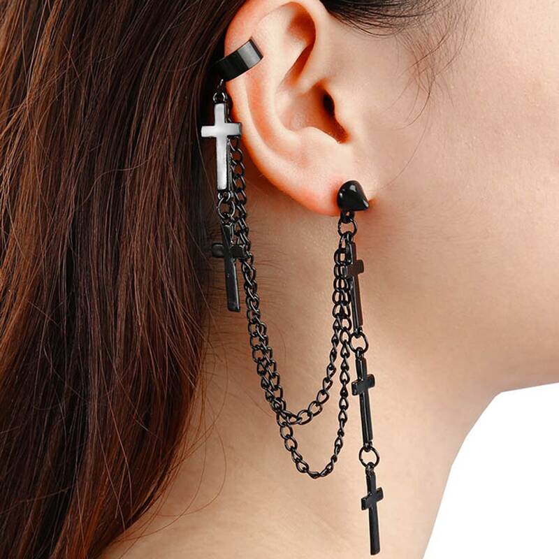 

1pc Cross Charm Ear Cuff, Black