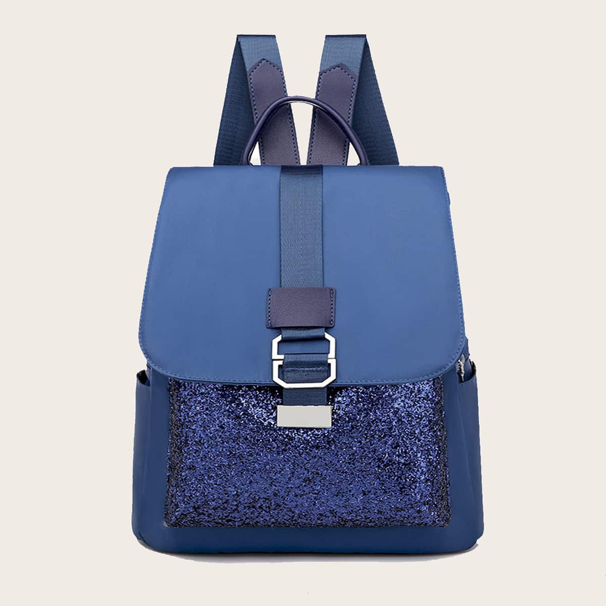 

Glitter Pocket Front Flap Backpack, Blue