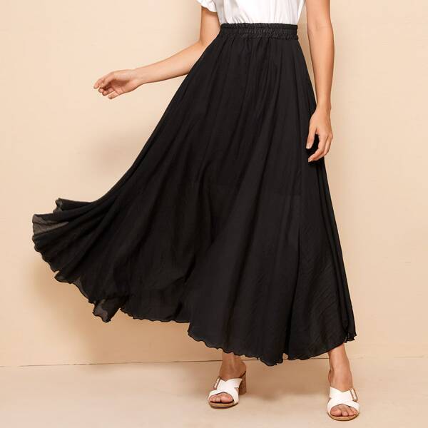 

Solid Asymmetrical Hem Flared Dress, Black