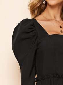 SHEIN Clasi Square Neck Gigot Sleeve Frill Detail Dress - Black - View 5