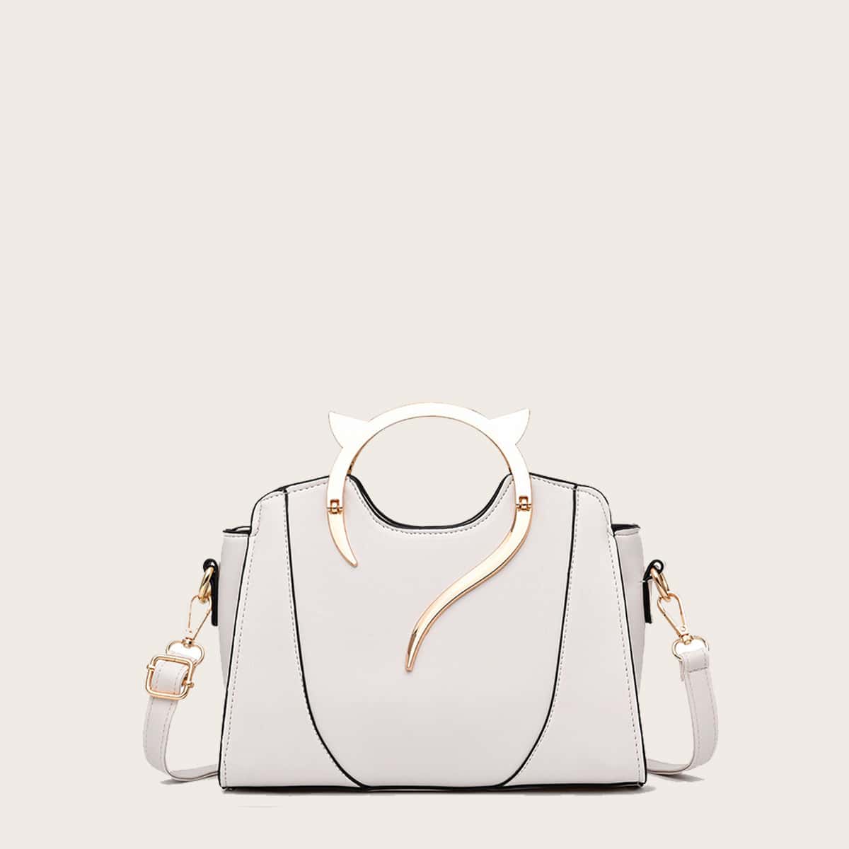 

Metal Ear Handle Satchel Bag, White