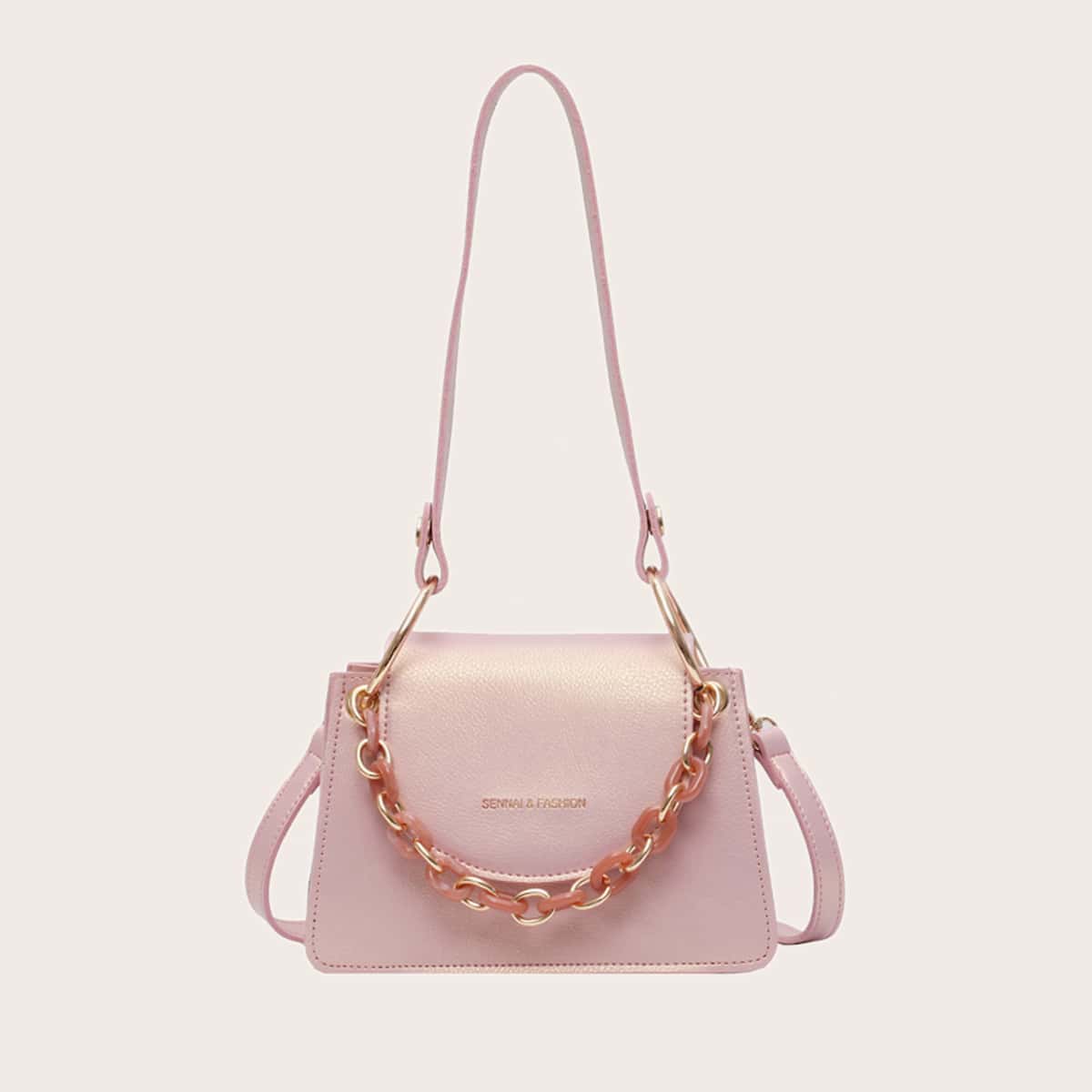 

Chain Decor Flap Shoulder Bag, Pink
