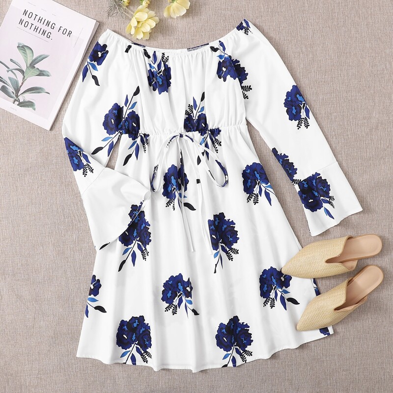 

Floral Print Off-the-Shoulder Midi Dress, Multicolor