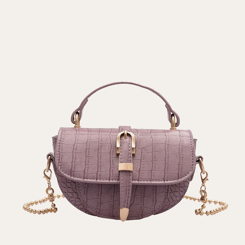 

Croc Embossed Satchel Bag, Purple