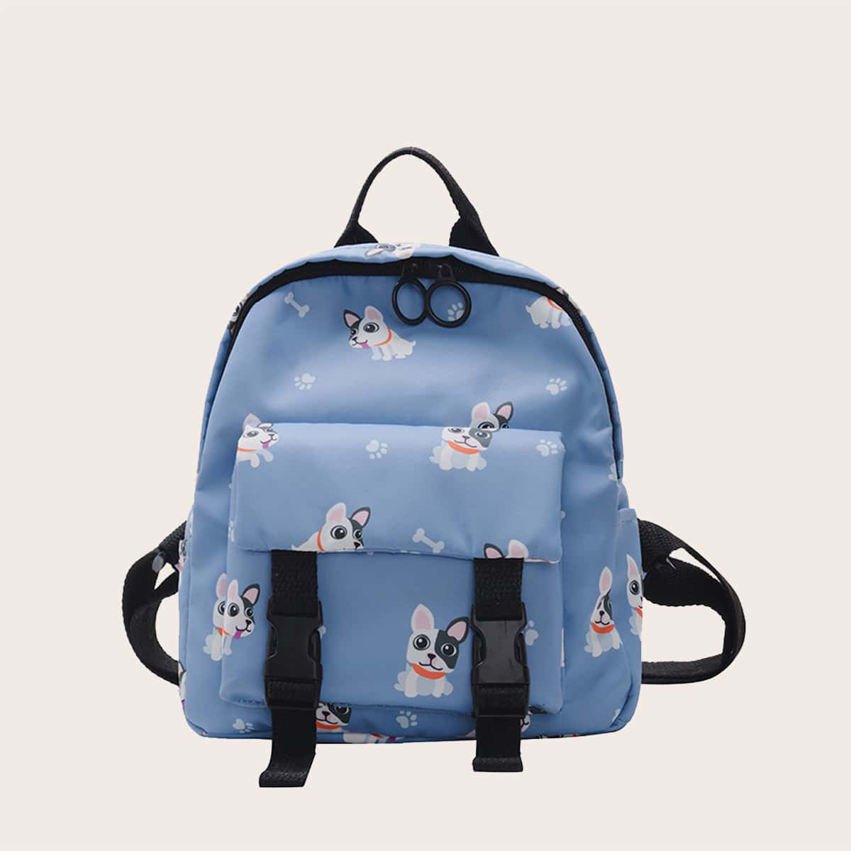 

Cartoon Dog Print Pocket Front Backpack, Blue