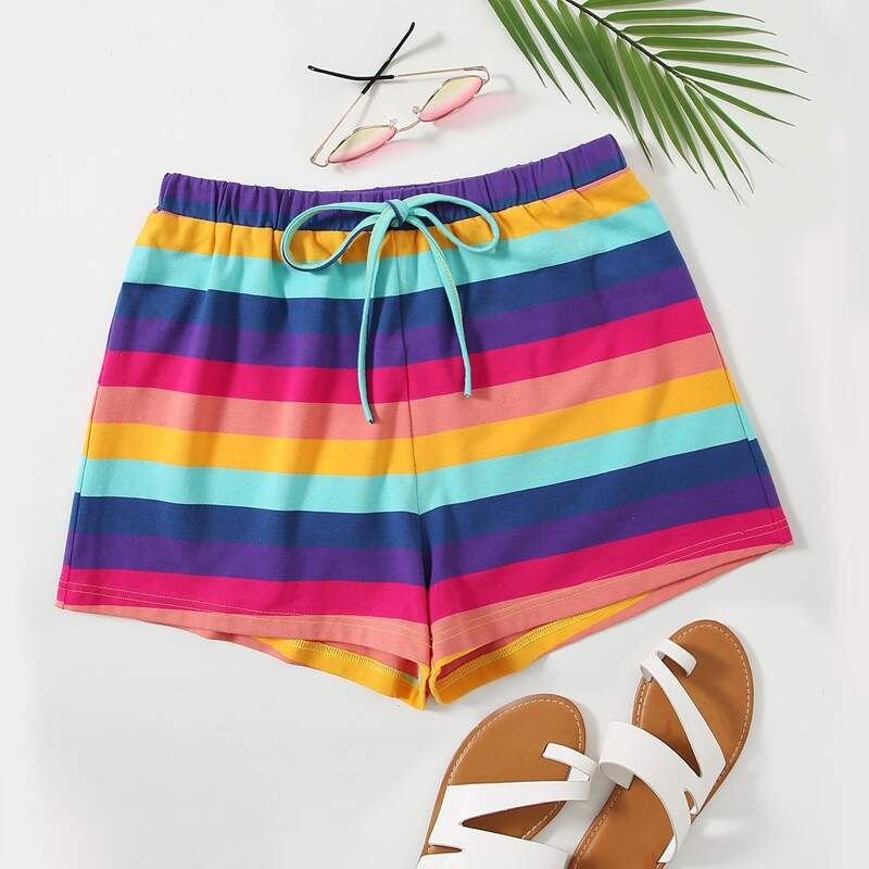 

Tie Waist Rainbow Striped Shorts, Multicolor