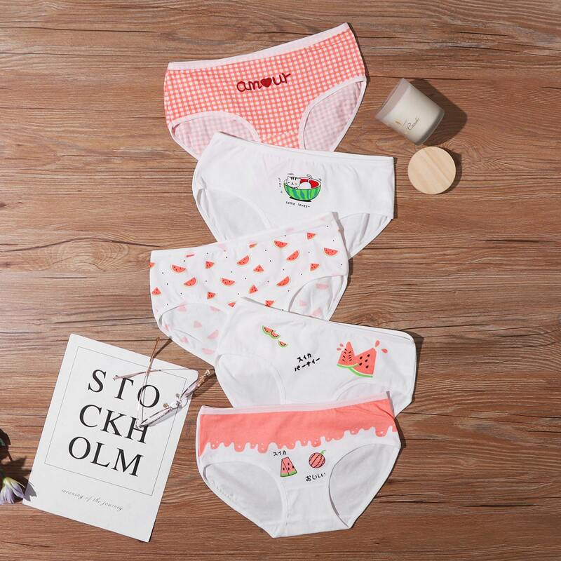

5pack Gingham & Watermelon Print Panty Set, Multicolor