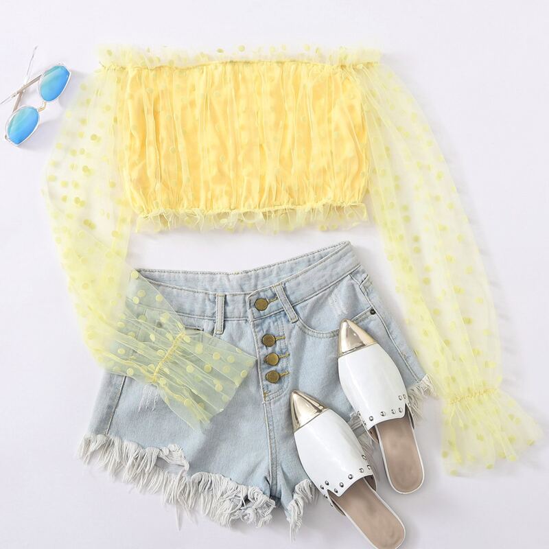 

Polka Dot Mesh Yellow Crop Top