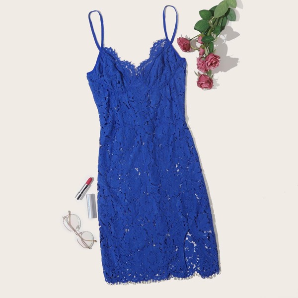 

Floral Lace Split Side Slips, Blue