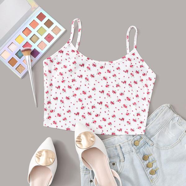 

Ditsy Floral Crop Cami Top, White