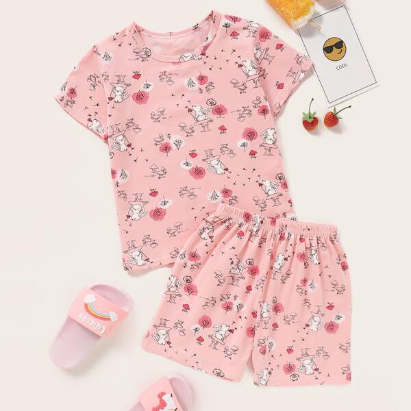 

Toddler Girls Cartoon Graphic PJ Set, Pink