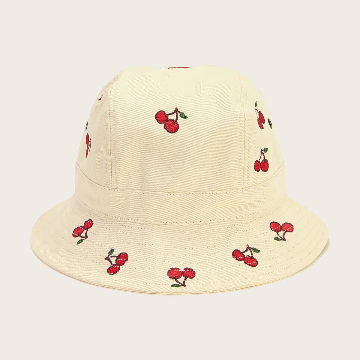 

Cherry Pattern Bucket Hat, Beige