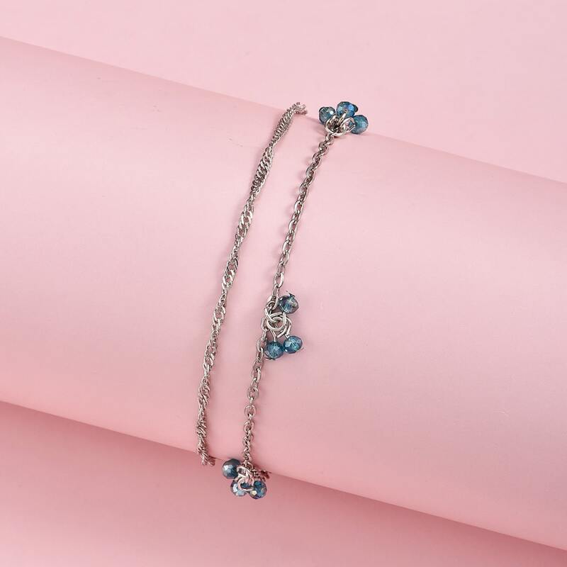 

2pcs Bead Charm Anklet, Multicolor