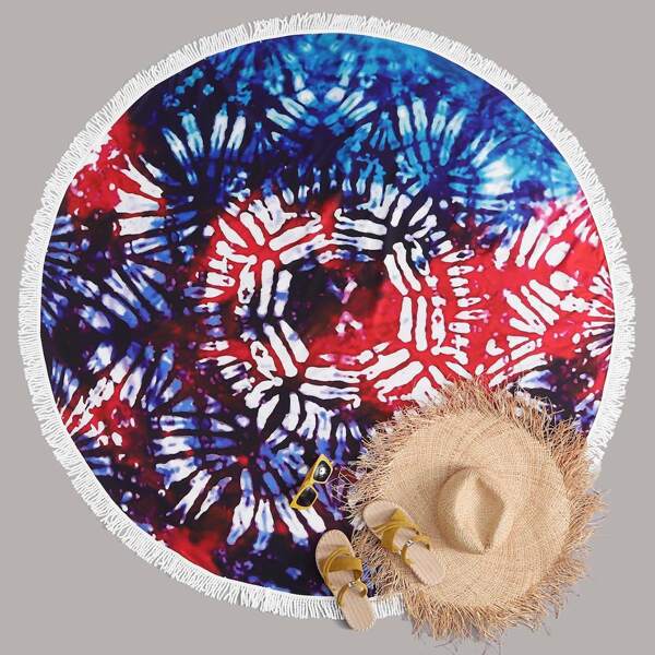 

Пляжное одеяло с бахромой и принтом, Многоцветный