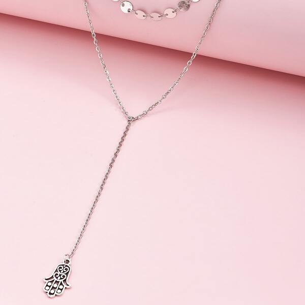 

2pcs Disc Decor Necklace, Silver