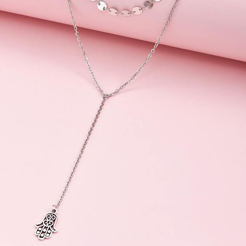

2pcs Disc Decor Necklace, Silver