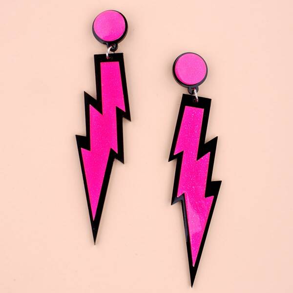 

1pair Lightning Design Earrings, Hot pink