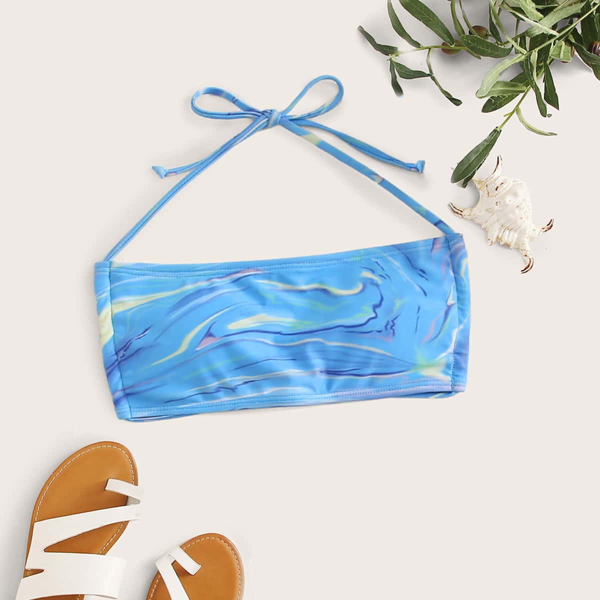 

Tie Dye Halter Bikini Top, Blue