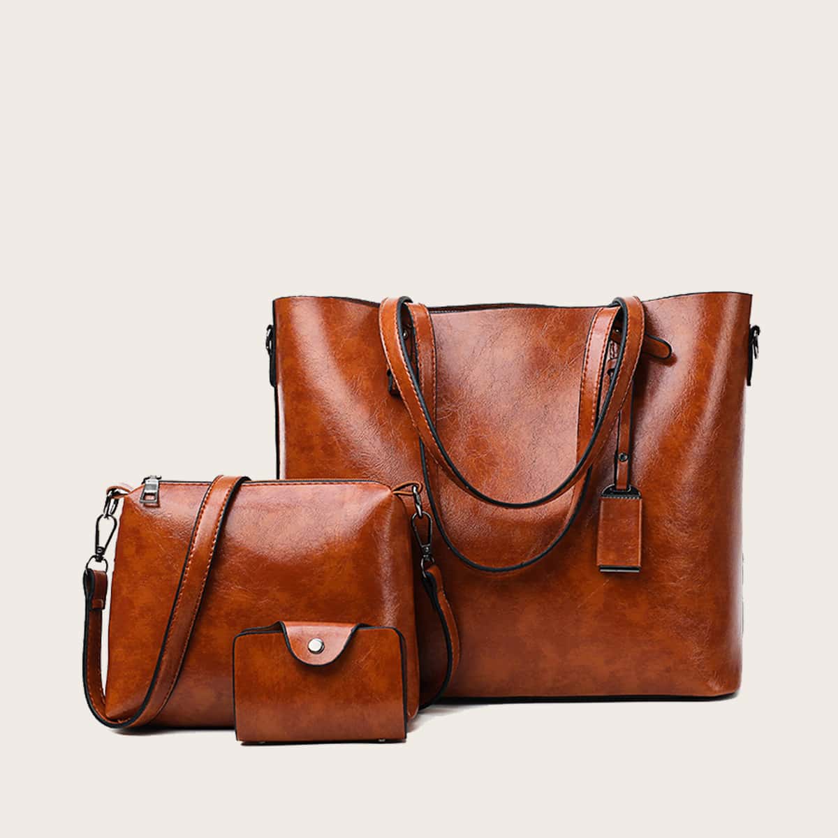 

3pcs Minimalist Tote Bag With Purse, Brown