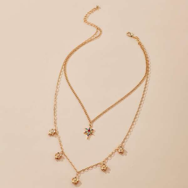 

Floral Charm Layered Necklace, Gold