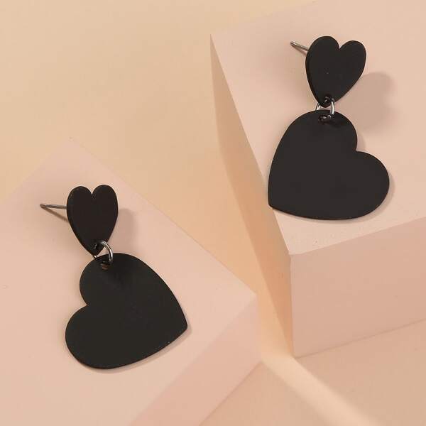 

1pair Heart Drop Earrings, Black