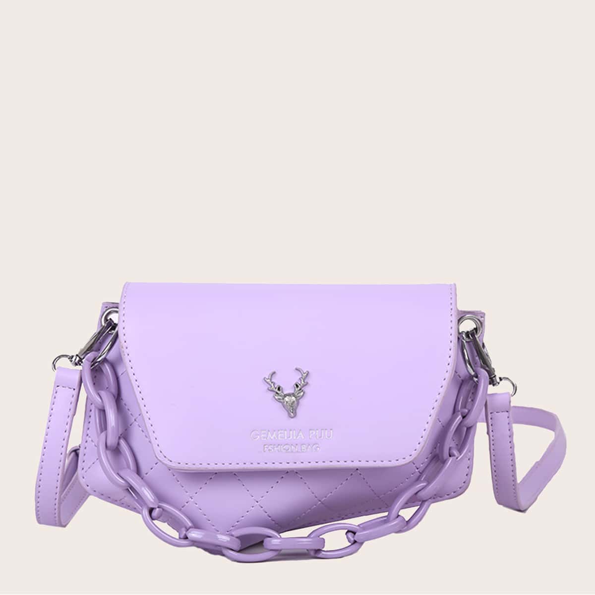 

Chain Handle Stitch Detail Satchel Bag, Purple