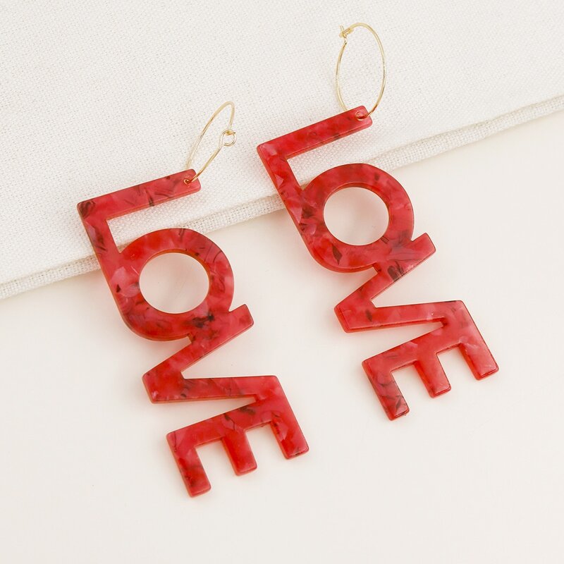 

1pair Acrylic Letter Earrings, Red
