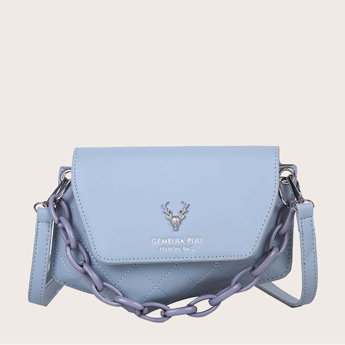 

Chain Handle Stitch Detail Satchel Bag, Blue